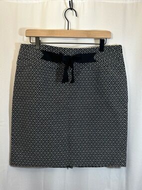 LOFT Skirt Pencil Women 12 Black White Textured Grosgrain Bow‎ Accent NWT Preppy
